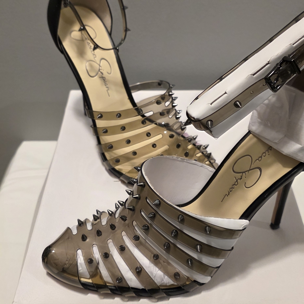 Studded Black and Silver Women's Heels - Picture 2 of 6